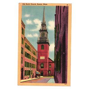 Old North Church Boston Mass Vintage Postcard 1920s Linen Print USA Art religion